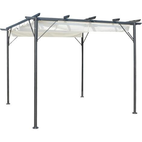 Tonnelle de Jardin Tente de réception - Rapide à Installer avec toit rétractable Blanc crème 3 x 3 m Acier BV736173 - BonneVie (1/5)