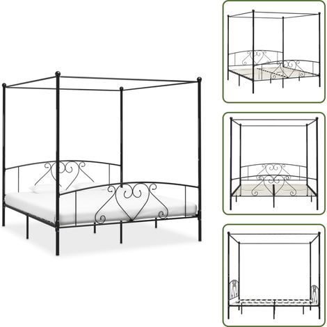 Cama metalica - vidaXL Estructura cama con dosel sin colchón metal negro 200x200 cm - Cama con dosel sin colchón