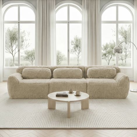 Canapé bas 3 places,tissu premium moelleux,modulaire,antidérapant,sans montage,coussins,soutien ergonomique pour salon,kaki clair