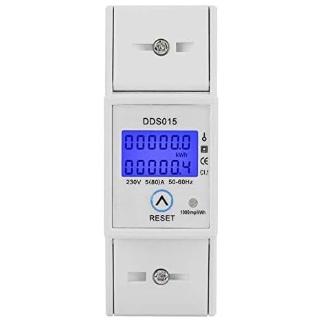 Compteur d'Énergie Électrique sur Rail DIN 35mm, Compteur Horaire 230V/5-80A Monophasé, Compteur de Rétroéclairage Électronique, Mètre Watt KWh (1/5)