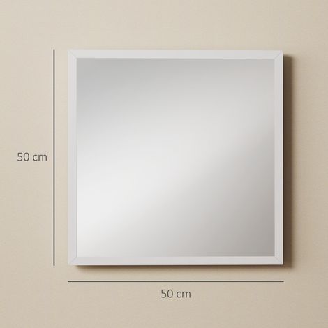 Miroir mural carré 50 x 50 cm, cadre en bois blanc, idéal pour la salle de bain, salon ou chambre (1/5)