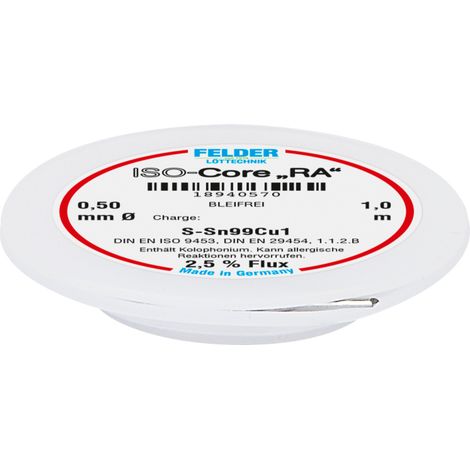 Felder ISO-Core "RA" Sn99Cu1 Lötzinn, bleifrei Spule Sn99,3Cu0,7 0.5 mm