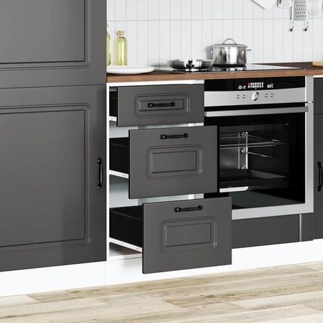 Meuble Bas de Cuisine Noir en Bois d'Ingénierie - Rangement Moderne avec Portes et Tiroirs, Solution de Stockage Robuste pour Cuisines Contemporaines (1/5)