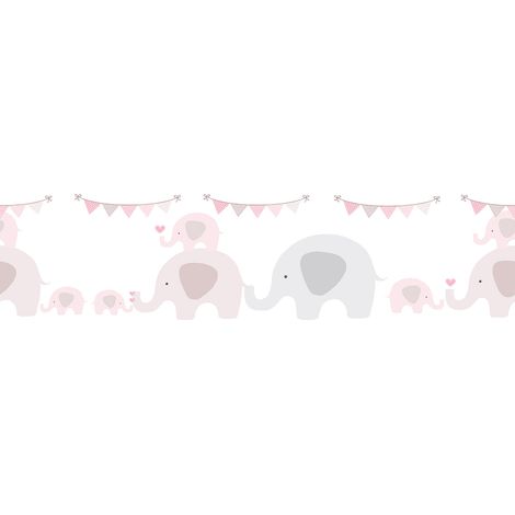 Frise papier peint rose pour chambre de bébé | Frise papier peint Lovely Kids éléphant rose | Frise papier peint pour fille - 5,00 x 0,155 m (1/5)
