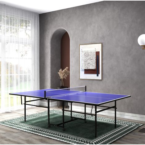 Table de ping-pong pliante avec roulettes, set 2 raquettes et 3 balles, bleue, 274 x 152,5 x 75,5 cm (1/5)