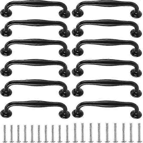 Lot de 12 poignées de meuble noires, poignées de tiroir vintage pour commode longue (1/5)