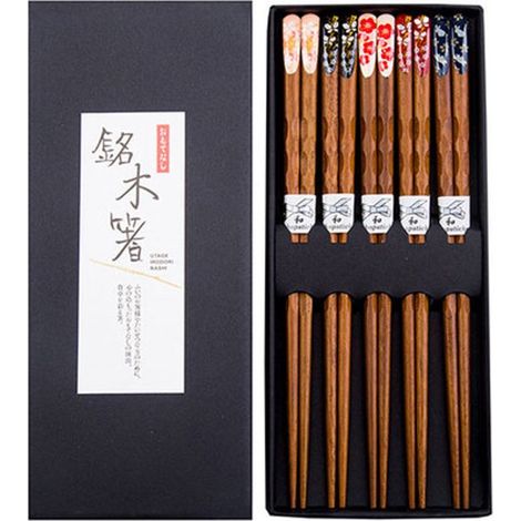 Ensemble de baguettes - Baguettes - Baguettes à motif floral - Baguettes de style japonais - Multicolores - Bois multicolores (1/5)