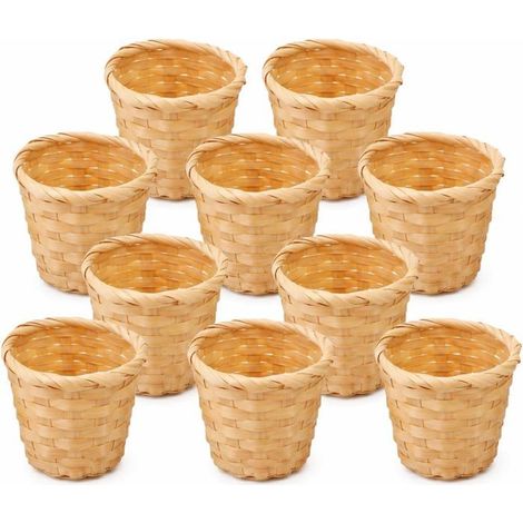 Panier en osier Lot de 10 Naturel 9 x 9 x 7,5 cm Cadeau de mariage/baptême (1/5)