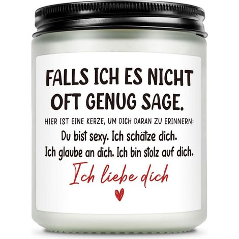 Duftkerze mit Spruch "Ich liebe dich" für Partner, Jahrestag, Valentinstag