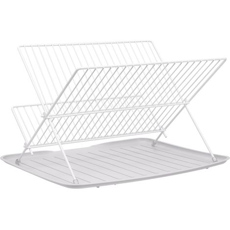 2 Tier Foldable Countertop Dish Drying Rack with Drip Tray