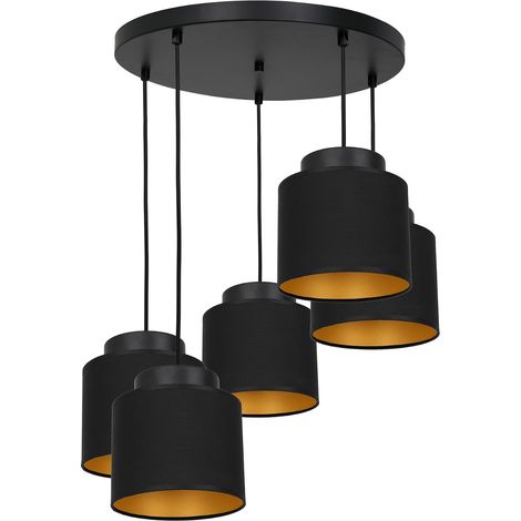 Suspension Frodi 5 abat-jour tissu noir/or E27 Luminex