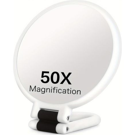 1 Miroir grossissant, double face x1 x50, poignée réglable 360°, portable pour maquillage épilation soin visage (1/4)