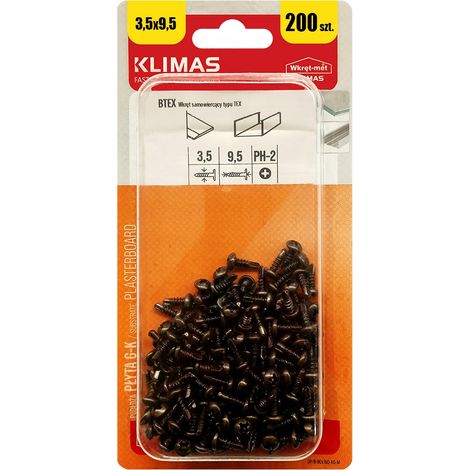 Vis Pêneuses Autoperceuses Pour Profilés Métalliques, 3.5 x 9.5 mm, Noires, Blister 200 Pièces (1/5)