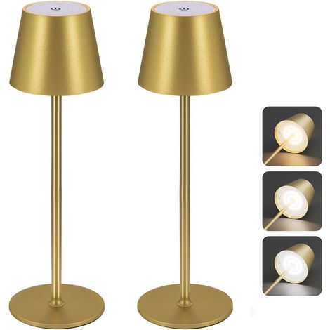 Lot de 2 lampes de table sans fil, lampe de bureau LED rechargeable, lampe tactile sans fil à 3 températures de couleur, lampe de chevet (1/5)