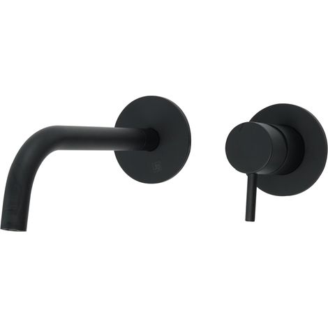 JTP Vos 2-Hole Wall Mounted Basin Mixer Tap with 200mm Slim Spout - Matt Black (1/2)