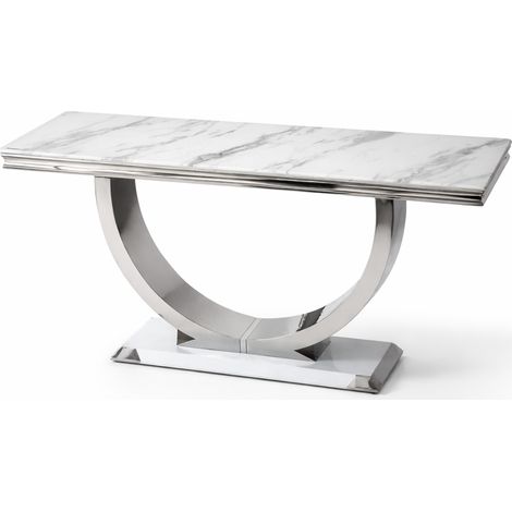 Console métal chrome plateau effet marbre blanc 120x40x78 cm OMEGA (1/5)