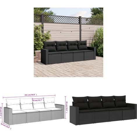 4-tlg. Garten-Sofagarnitur mit Kissen Schwarz Poly Rattan - Gartensofas - Outdoor Möbel - Gartenmöbel Set - Rattan Sofa - Polyethylen Furniture - Home & Living (1/3)