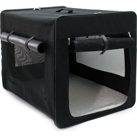 Wiltec Faltbare Transportbox für Hunde, Katzen XL (94x66x74cm), robust, leicht, sicher, Hundebox mit entnehmbarem Kissen, Schwarz (1/5)