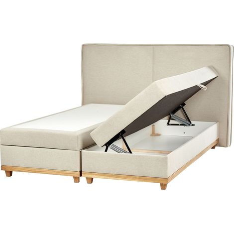 Letto matrimoniale moderno in tessuto con contenitore EU King Size 180 x 200 cm Beige Bonell Materasso a molle Dynasty