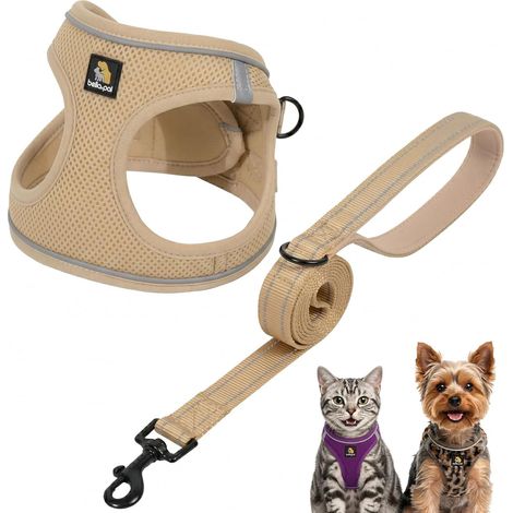 Harnais Anti-Traction pour Petit Chien et Chiot avec Laisse, Ajustable Sans Étranglement, Maille Aérée, Bande Réfléchissante, Kaki, Taille XXS (1/5)