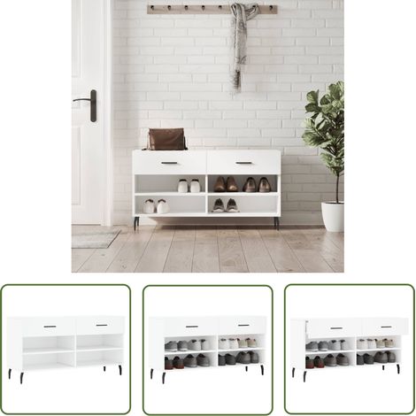 The Living Store Schuhbank Weiß 102x35x55 cm Holzwerkstoff - Schuhschrank - Schuhbank - Garderobe - Einbauschrank - Stauraum (1/5)