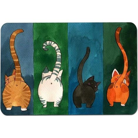 Paillasson d\'entrée facile à nettoyer - Motif chat - Robuste et antidérapant - Pour la salle de bain ou la maison - 40 x 60 cm (1/5)