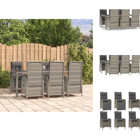 Gartenmöbel-Sets - Living 7-tlg. Garten-Essgruppe mit Kissen Grau Poly Rattan (1/5)