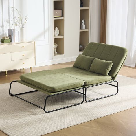 Canapé convertible 2 places, canapé lit avec rangement latéral, structure métal, tissu chenille Olive, sofa gain de place pour salon et appartement (1/5)