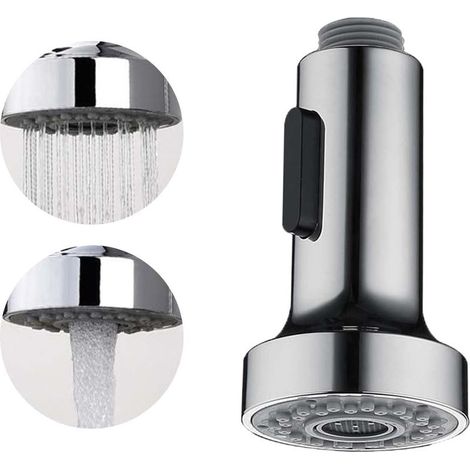 Pommeau de douche extractible à 2 modes, buse de robinet, rallonge de robinet, pommeau de douche avec aérateur, pommeau de douche extractible de remplacement (A-Argent) (1/5)