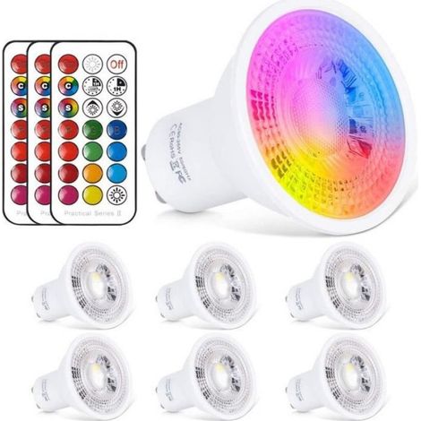 Ampoule Led Gu10 - 6 W - Rgbw - Dimmable - Télécommande Incluse - 2700 K - 540 Lm - Équivalent 50 W - Pack De 6 (1/4)