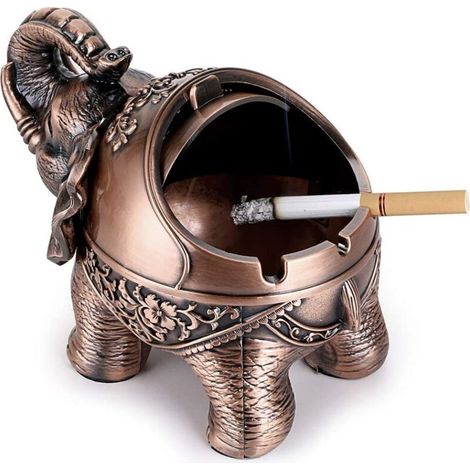 Bardusch - Cendrier éléphant vintage coupe-vent, couvercle, décoration rétro bureau/maison, rouge bronze (1/4)