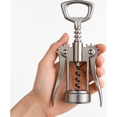 Cavatappi per vino, acciaio inossidabile di alta qualità, 16 cm, SFERIQUE Cavatappi alato, apribottiglie e tappi, design elegante, resistente, argento opaco (1/5)
