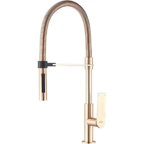 Mitigeur de Cuisine, Robinet de Cuisine Très Haut Bec avec Douchette Extractible, Chrome/Or Rose (1/5)