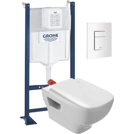 Inodoro suspendido sin borde Jacob Delafon Struktura + asiento + Estructura soporte + Mando WC cuadrado Even White