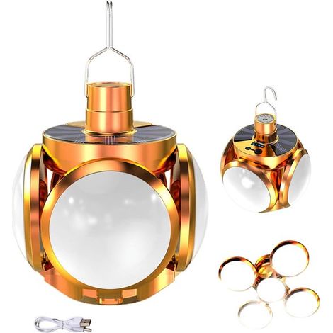 Lampada da campeggio a energia solare a forma di pallone da calcio, ricaricabile tramite USB/solare, 5 modalità di illuminazione/impermeabile/pieghevole, per campeggio all'aperto, stalle, camper, emer (1/5)