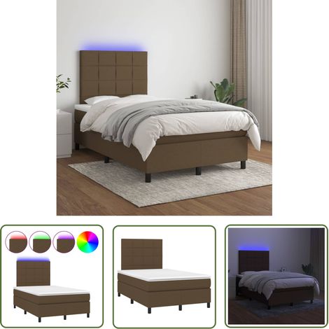 The Living Store Sommier à lattes de lit matelas et LED Marron foncé 120x200 cm - Lit Plateforme - Lit Design - Lit Moderne - Lit Avec Rangement - Tête De Lit Ajustable (1/5)