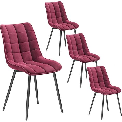 WOLTU 4x Sedia da Pranzo Retro Velluto Senza Braccioli Salotto Imbottite Cucina Bordeaux