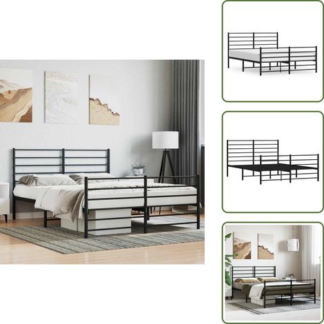 Metallbett ohne Matratze mit Fußteil Schwarz 160x200 cm - Metallbett - Doppelbett - Boxspringbetten - Bettgestell - Schlafraum (1/5)