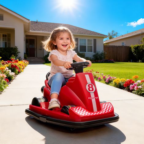 Coche de choque infantil de 6 V, rotación de 360°, música, claxon, arranque suave, 2,5 km/h, para niños de 3 a 8 años, 74 x 53 x 48 cm, rojo.