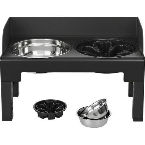 Gamelle pour Chien Surélevée, 3 Bols, Hauteur Réglable et Inclinable, Noir (1/5)