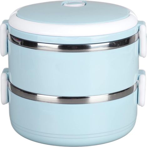 2er-Pack Thermo-Lunchbox, Bento-Box aus Edelstahl 304, BPA-frei, stapelbare isolierte Lunchbox, runde isolierte Lunchbox für warme Mahlzeiten, auslaufsicher, für Schule, Büro, Camping, (2-lagig, blau) (1/5)