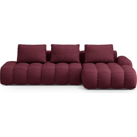 Canapé-lit d'angle droit + box 3 places tissu structurel bordeaux (1/5)