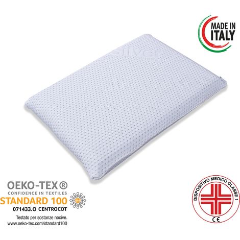 BabyFlex - Cuscino memory bambino anti soffoco modello Baby misura 50x35 alto 6cm circa per culla lettino rivestimento Silver fresh sfoderabile lavabile in lavatrice certificato Oeko Tex (1/5)