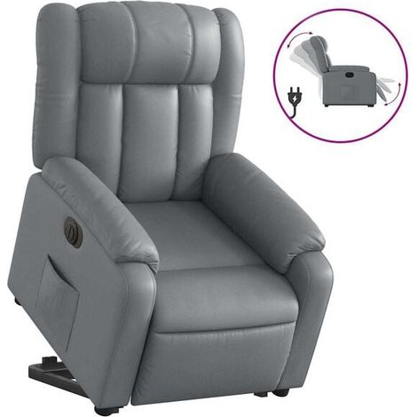 Chaise longue électrique réglable en similicuir gris – Lit de relaxation avec dossier inclinable, repose-pieds et fonction massage, idéale pour salon ou chambre (1/5)