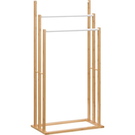 Porte-serviettes, design à 3 barres, construction en bambou naturel, Naturel (1/2)