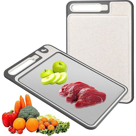 Planche à Découper Double Face 37 x 25 cm – Acier Inoxydable Antidérapante, 2-en-1 pour Viande et Légumes, Planche de Cuisine Polyvalente (1/5)