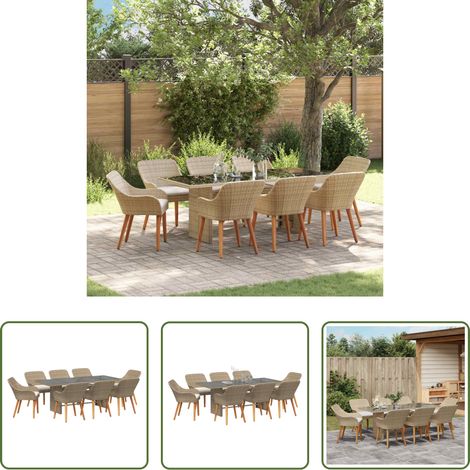 Gartentisch - Garten Essgruppe mit Kissen 9 pcs Beige Poly-Rattan (1/5)