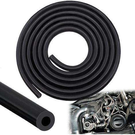 Tuyau en caoutchouc noir flexible de 10 pieds (3,05 m) avec un diamètre intérieur de 1/4 pouce (6 mm) en silicone pour remplacement de tuyau d'aspiration universel pour la plupart des véhicules (1/5)