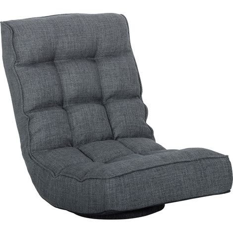 HOMCOM silla de suelo plegable, silla de lectura giratoria 360° con respaldo ajustable en 5 posiciones, sofá de lino y acolchado, 58x107x79 cm, gris (1/5)