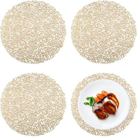 Runde, hohle Platzsets, PVC, rutschfest, Gold, 38 x 38 cm, 4 Stück (1/5)